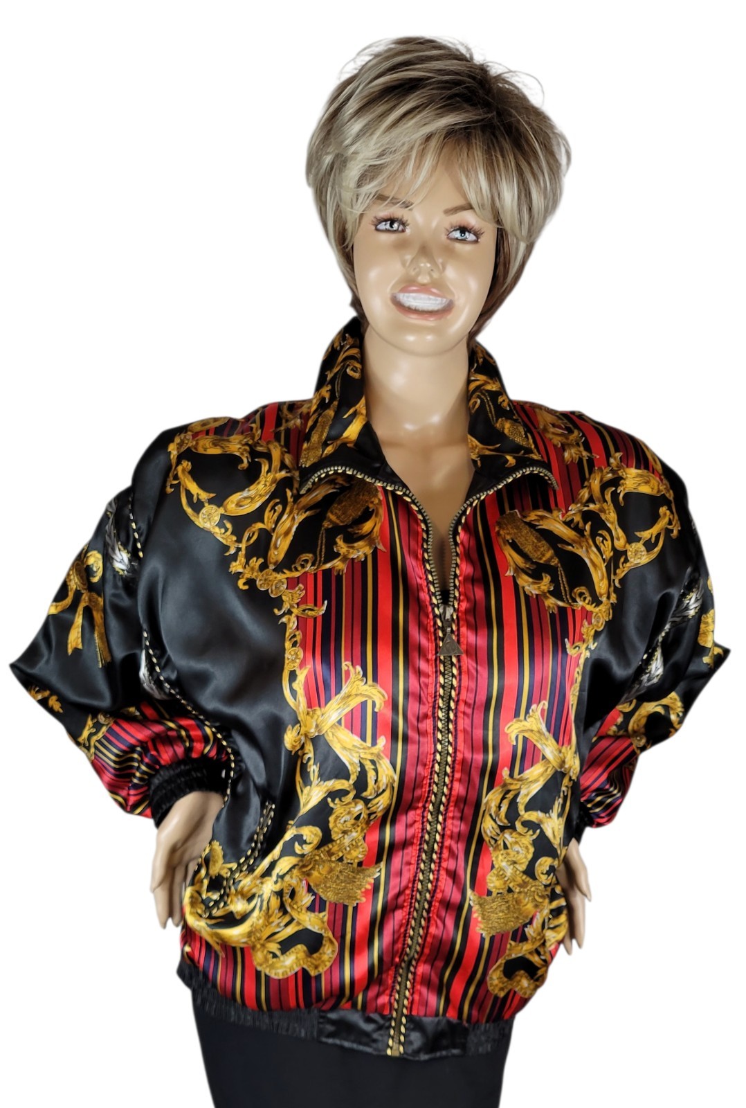 Vintage Casual Isle Women’s Rococo Baroque Poly Satin Bomber Jacket Full-Zip 1X