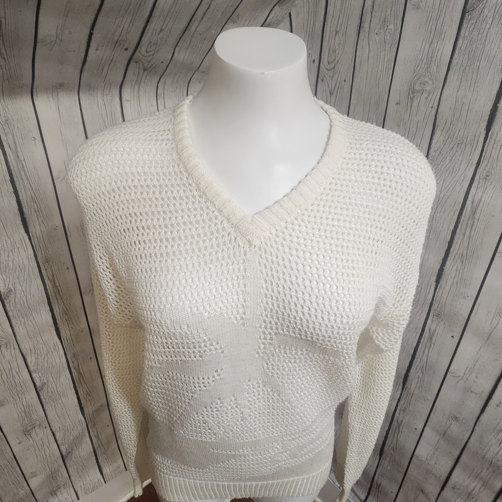 Vtg Givenchy for Chesa Palm Tree Knit Sweater White Mesh Open Weave M 80s