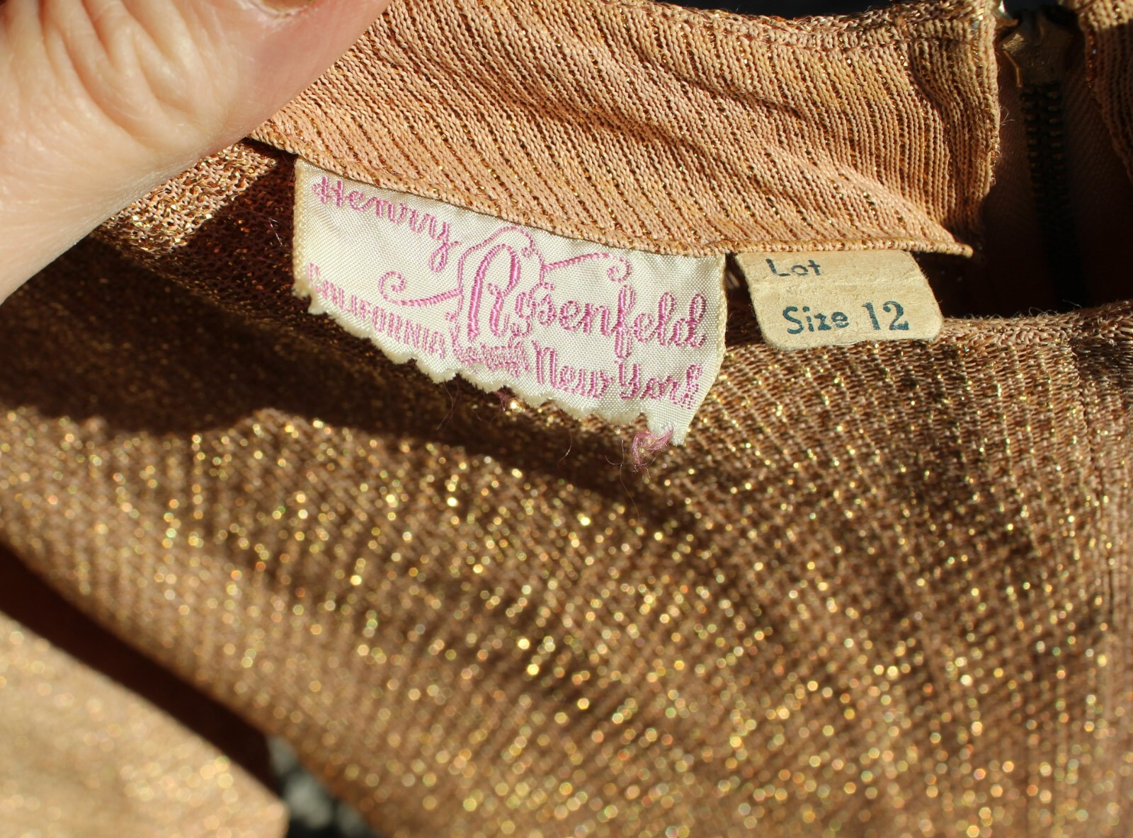 Vintage 1950 s Gold Sparkly Dress Henry Rosenfeld Los Angeles New York Bust 36