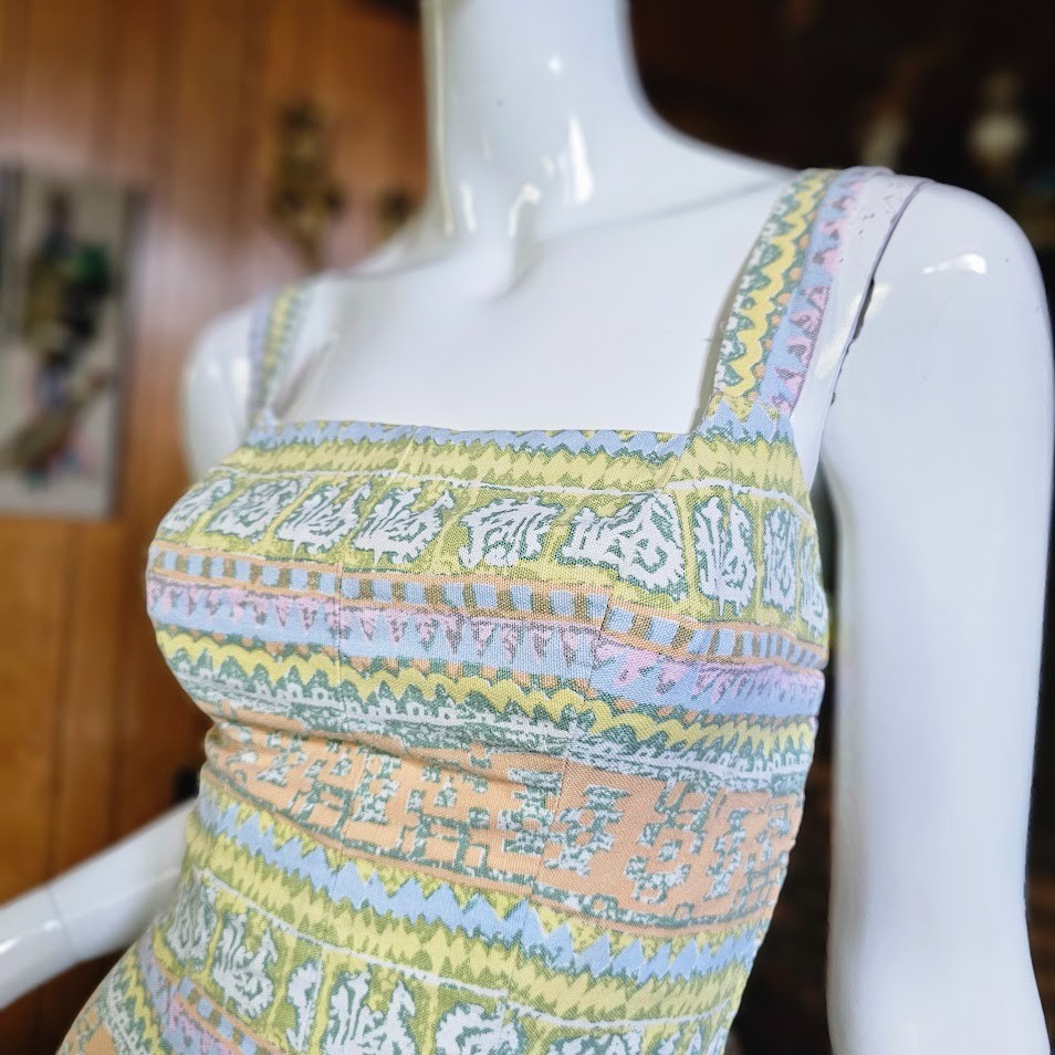 Vtg 50s Pinup Romper Playsuit Pastel Stripe Bombshell Swimsuit Bathing Suit S