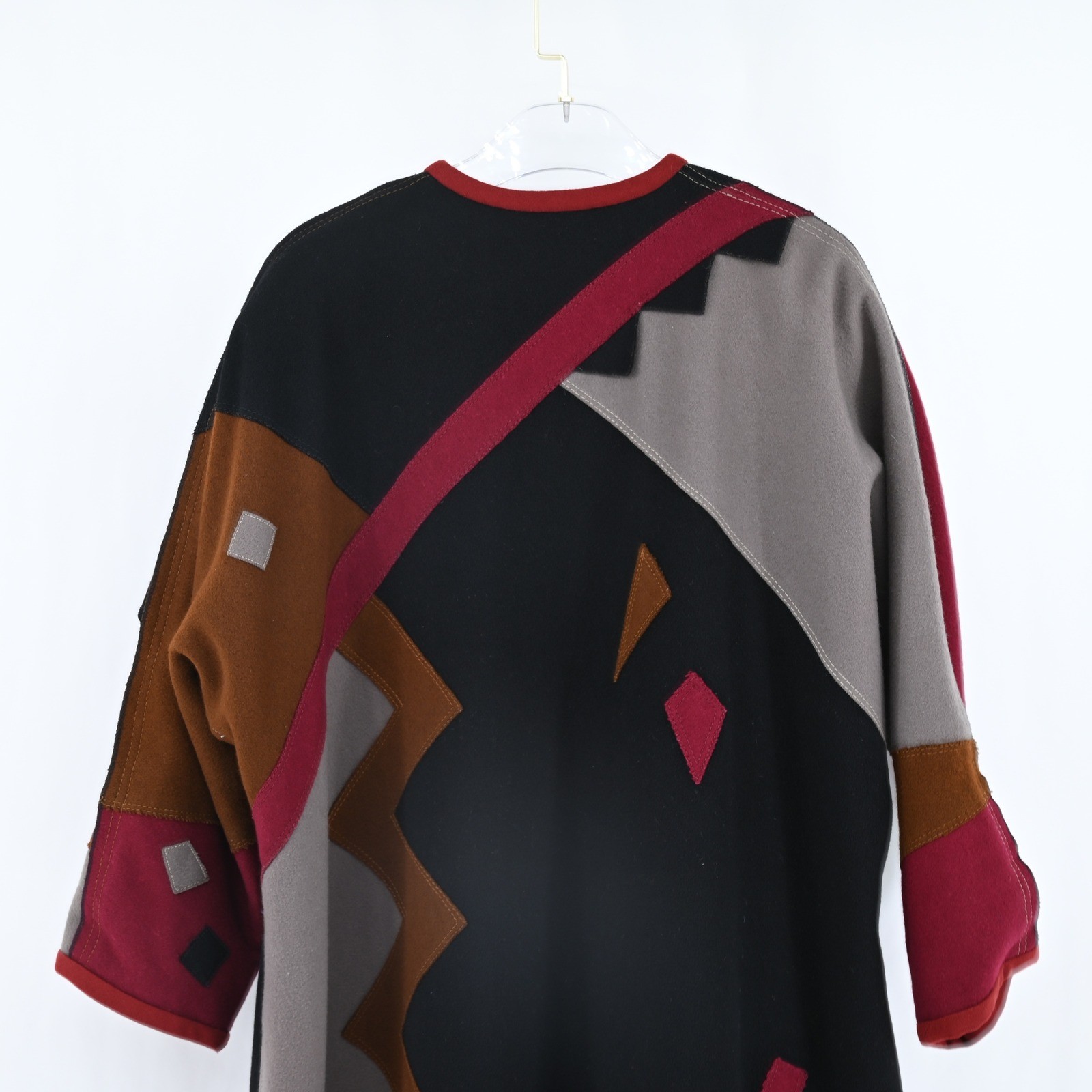 VTG Lagenlook Handmade Art to Wear Geometric Patchwork Long Coat of Many Colors