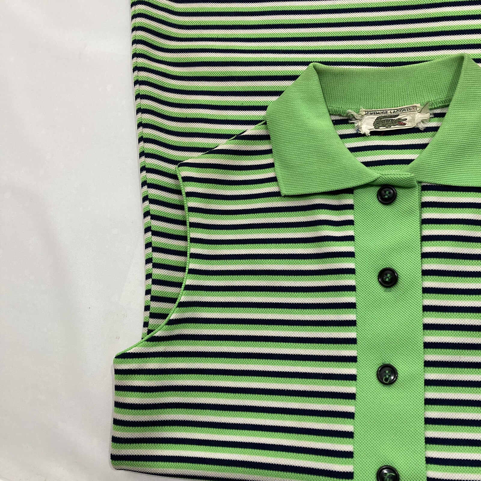 Vtg 70s Chemise Lacoste Shift Dress Med Lime Green/Black Stripe Mod Go-Go Preppy