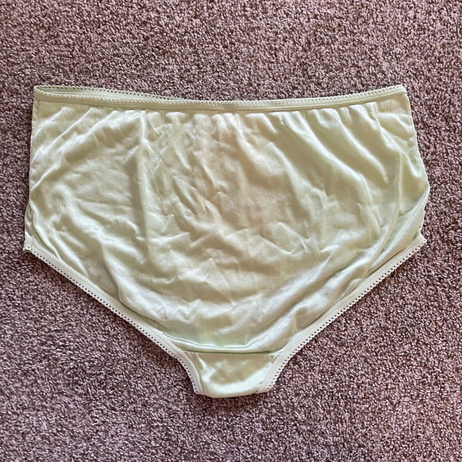Vtg JCPENNY Satin Silky Nylon Panties 10 grn Sexy Sheer High Waist granny sissy