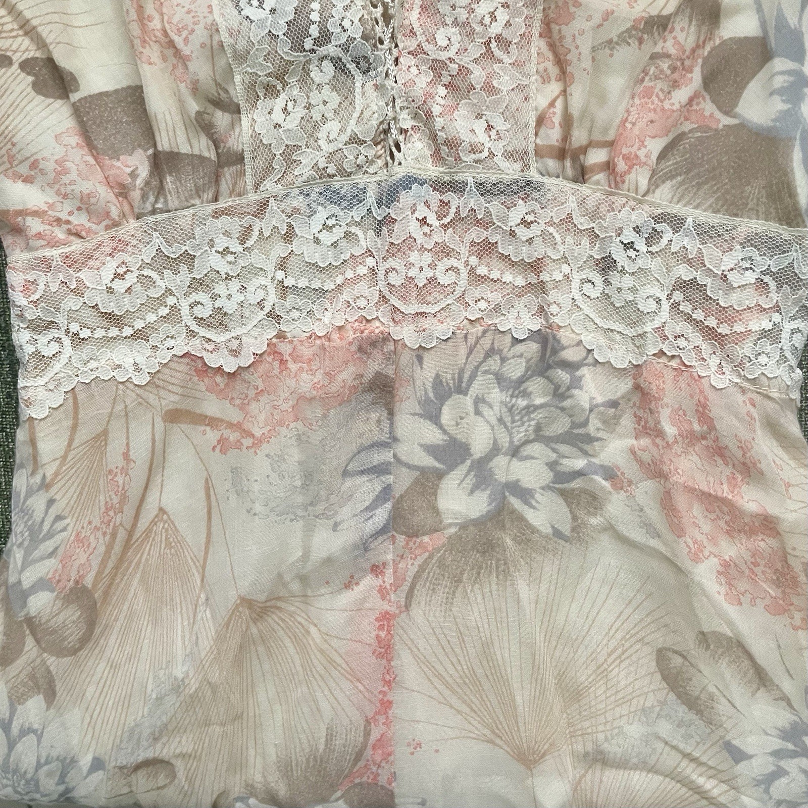 70’s Gunne Sax Dress By Jessica Floral Lace Long Maxi Prairie Boho Sz 11 Beige