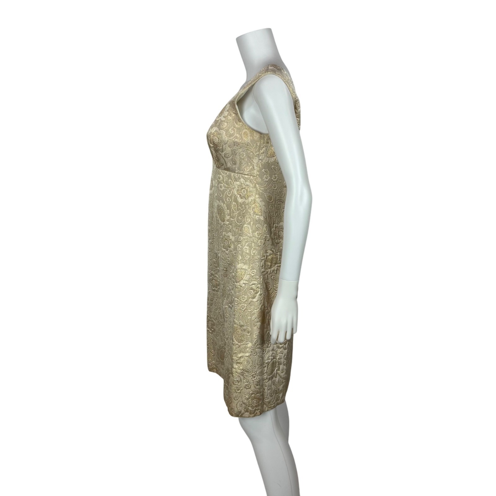 Vintage 60s Brocade Dress Womens Small Gold Floral Cocktail Shift