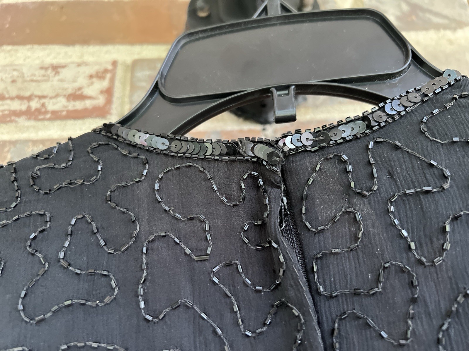 VTG Stenay Silk Beaded Cocktail Dress Size 14 Black Sequin Short Sleeve Retro