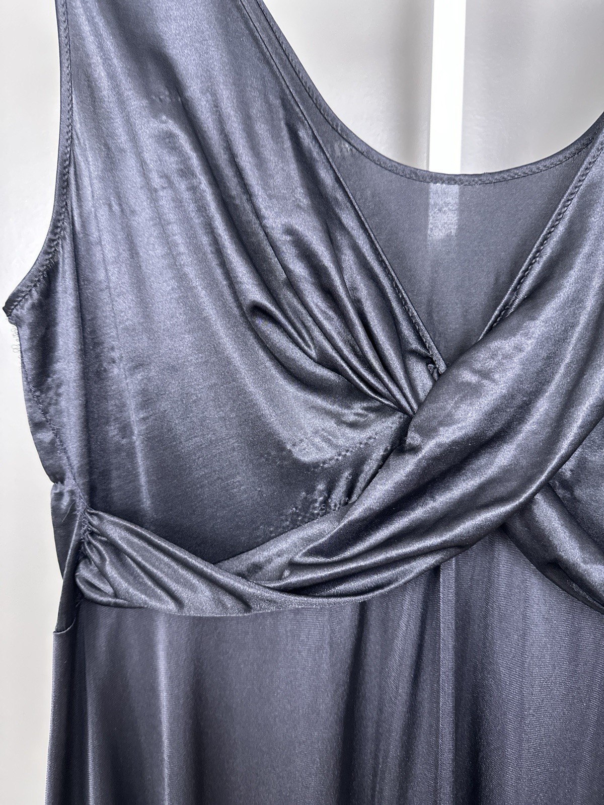 Vintage Plus Size Black Nylon Nightgown Full Sweep Silky Loungewear 2X 3X?