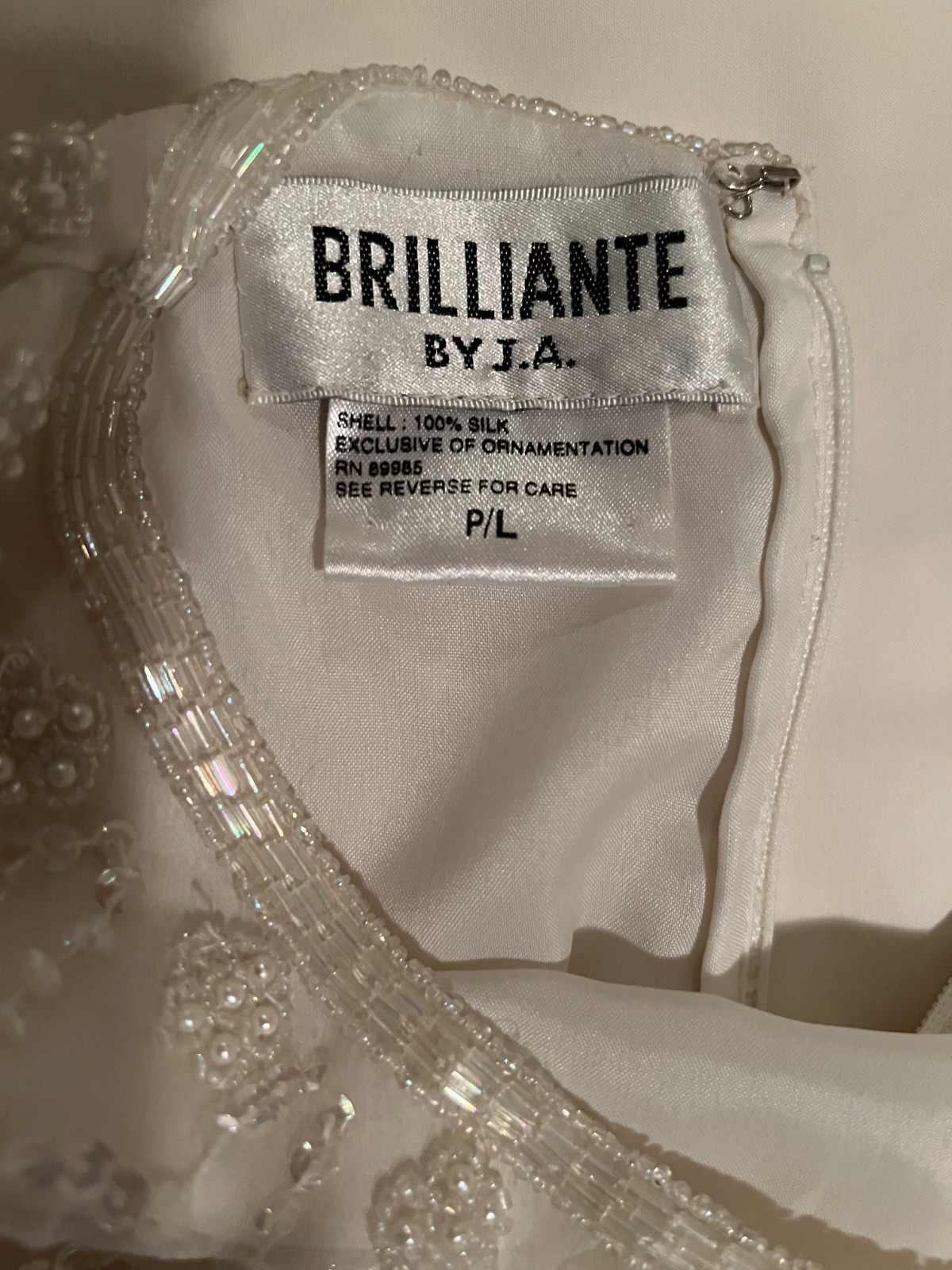 Brilliante by J.A. IVORY/CREAM Sequin Beaded Formal Party Silk Dress Petite Larg
