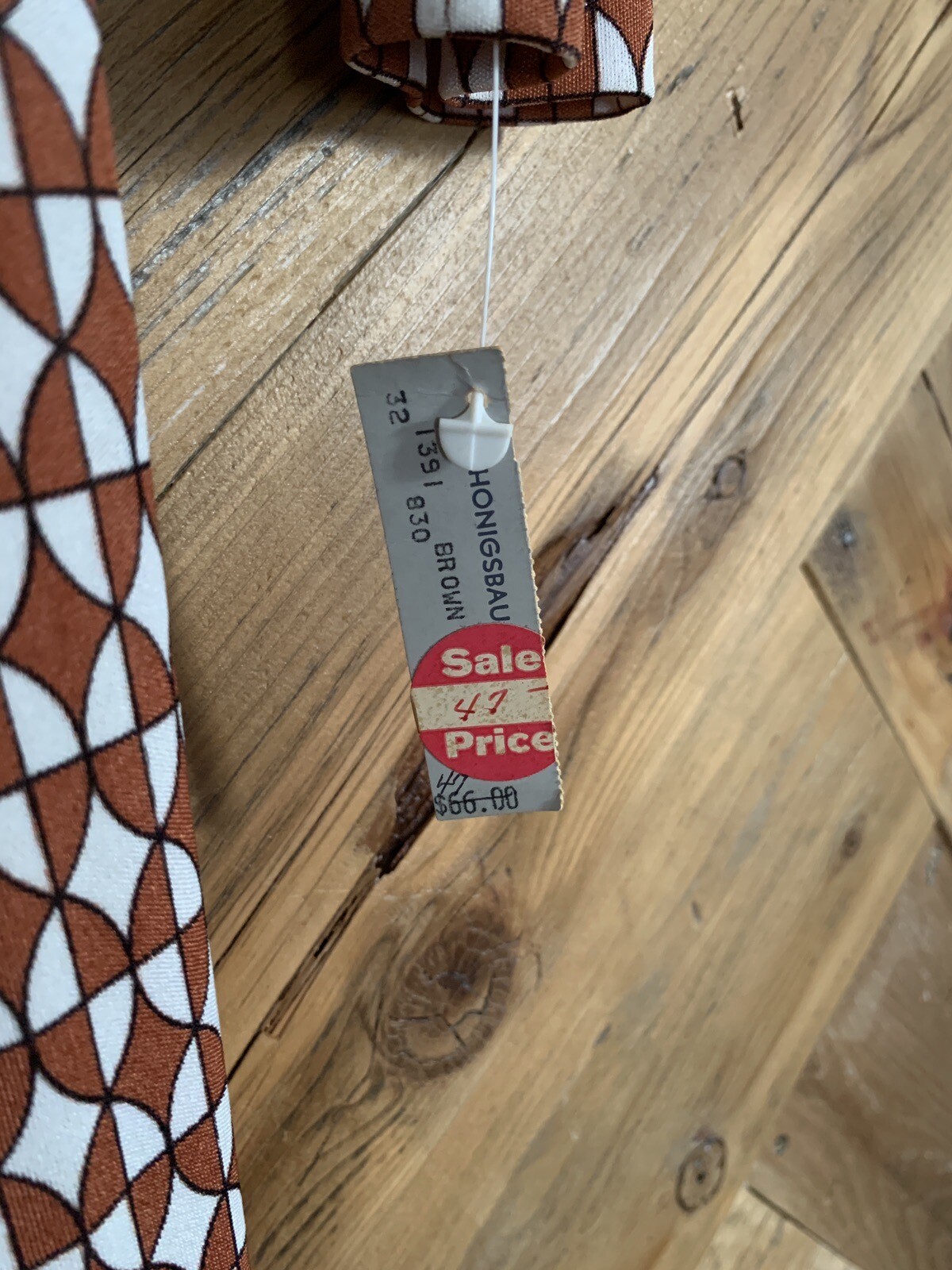 Vintage 70s Deadstock Maurice Long Sleeve Midi Dress Neutral Geometric Op Art 12