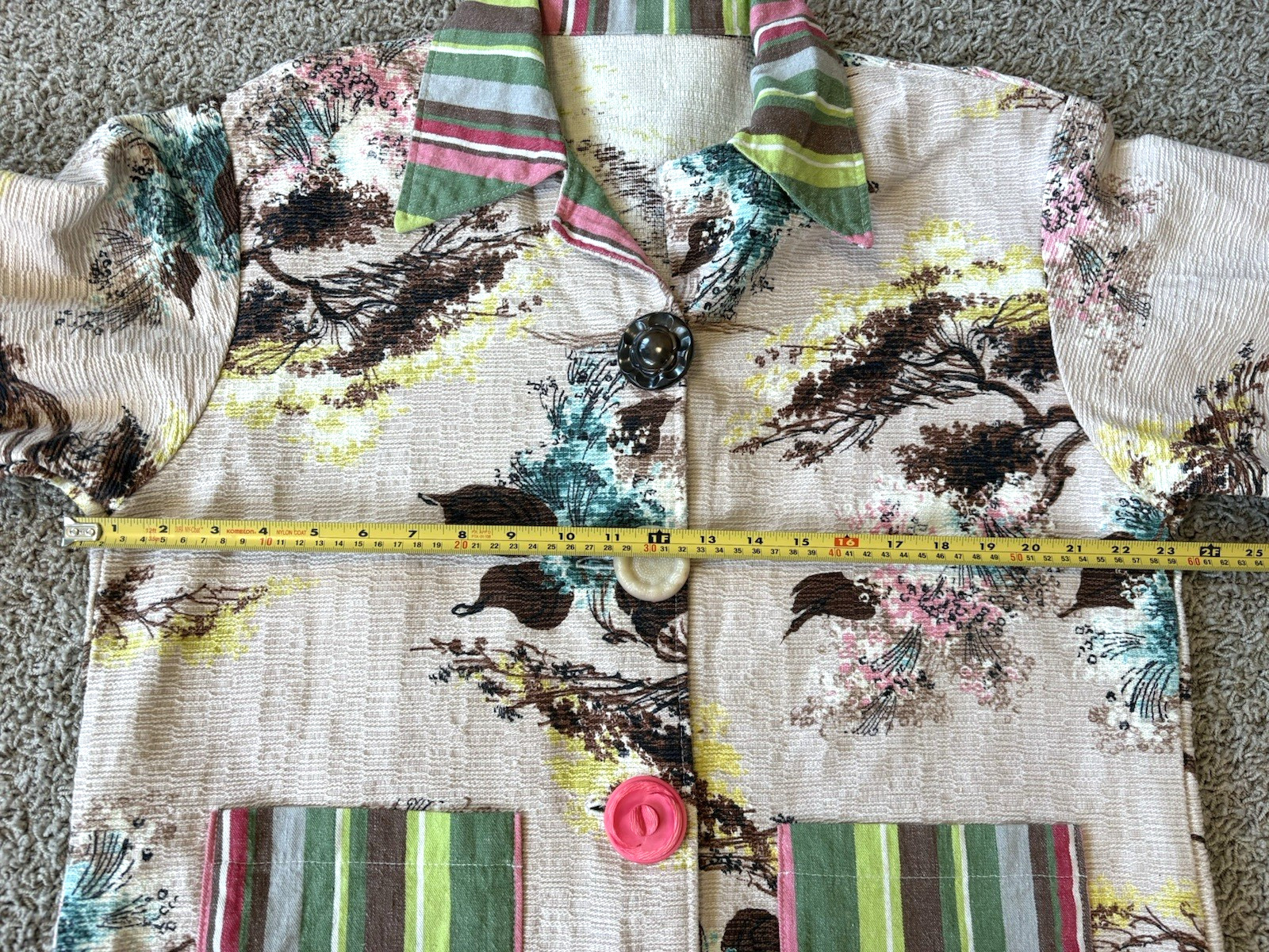 Vintage Mod 60s 70s Barkcloth Patio Chore Jacket Tropical Colorful Women’s XL 1X