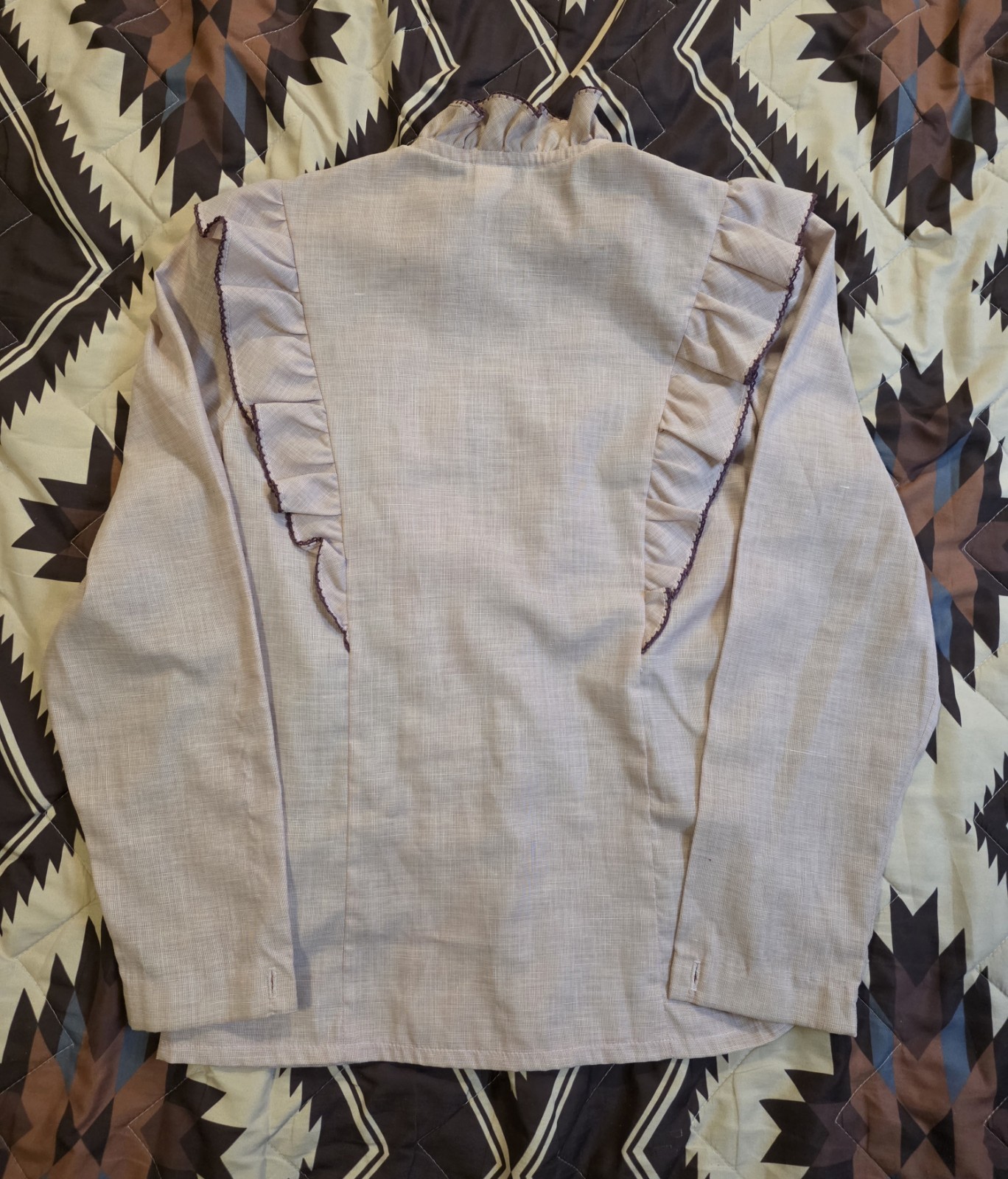 Vtg 70s Jo Hardin Cross Button Ruffle Blouse Purple Women’s Size 8 Cottagecore
