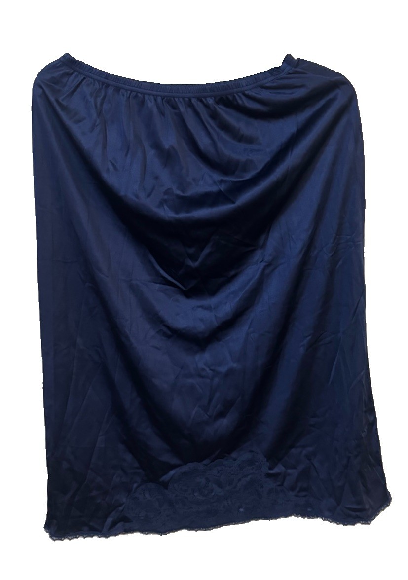 Applause Blue Half Slip Lace Bottom Nylon Lace Trim Made In USA Size M