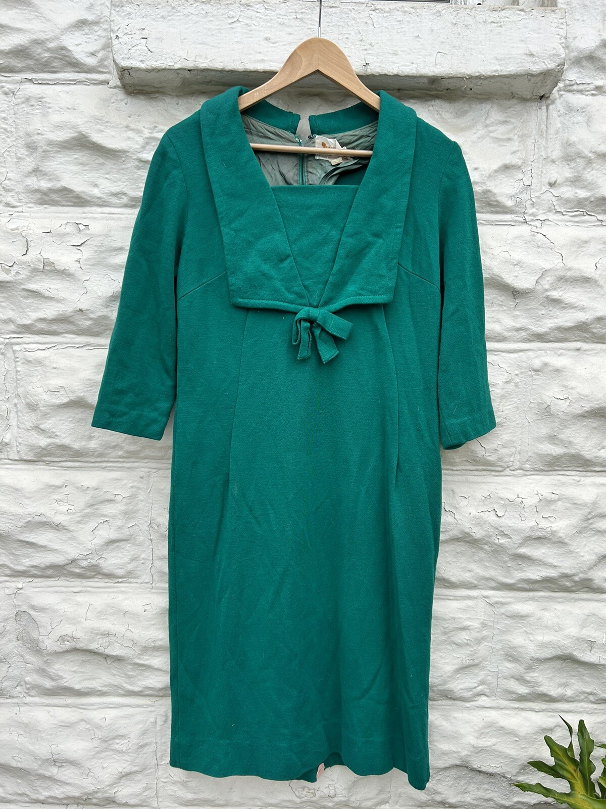 Vintage 1960’s Dress Women’s Green Long Sleeve Winter Carol Craig Wool Shift Day