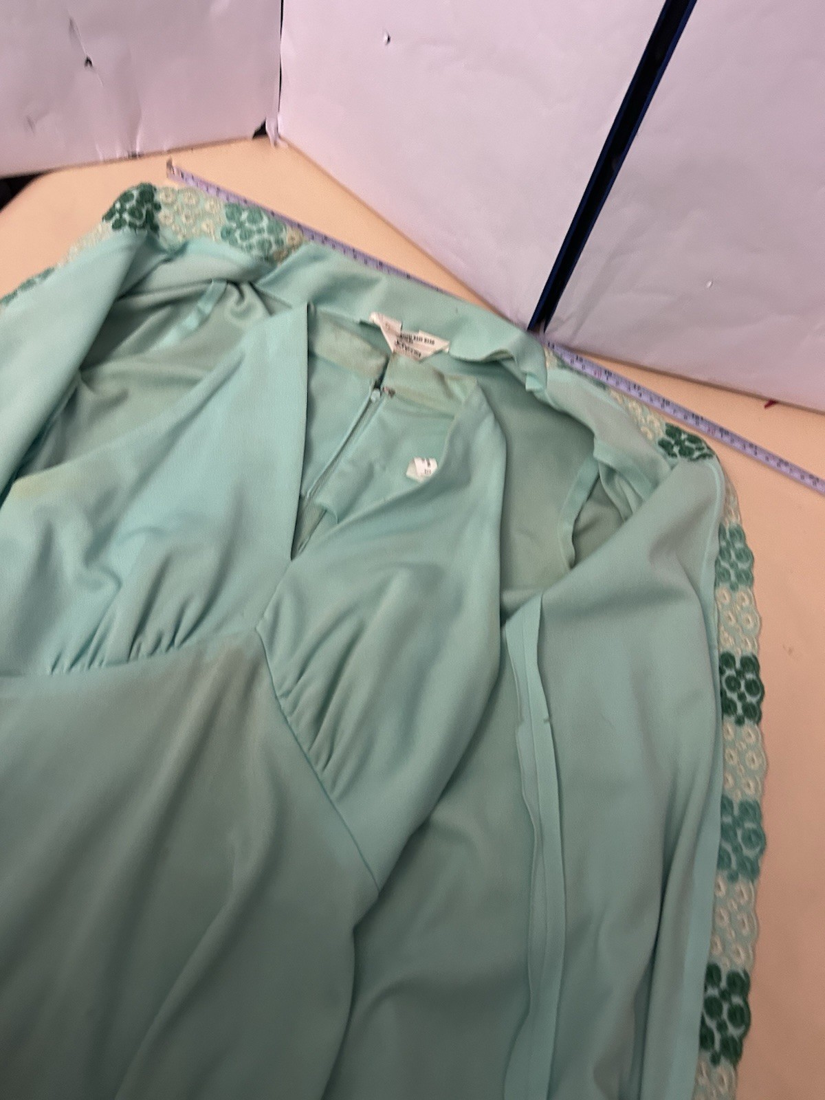 VTG JC Penny Fashions Womens Green Dress with Jacket embrodiered flowers unk siz