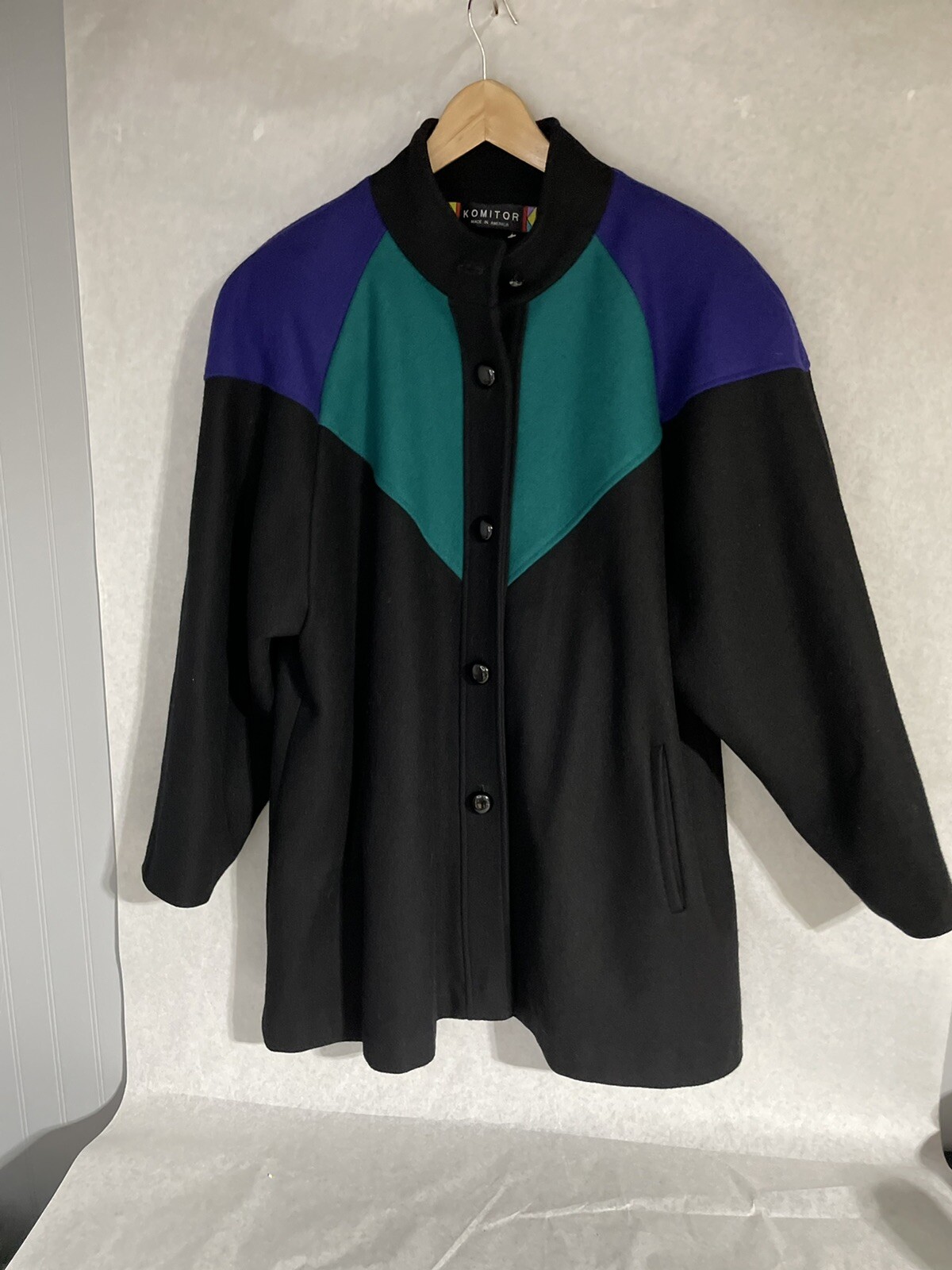 Komitor Beautiful Vintage USA Made Women’s Black Wool Blend Coat EUC