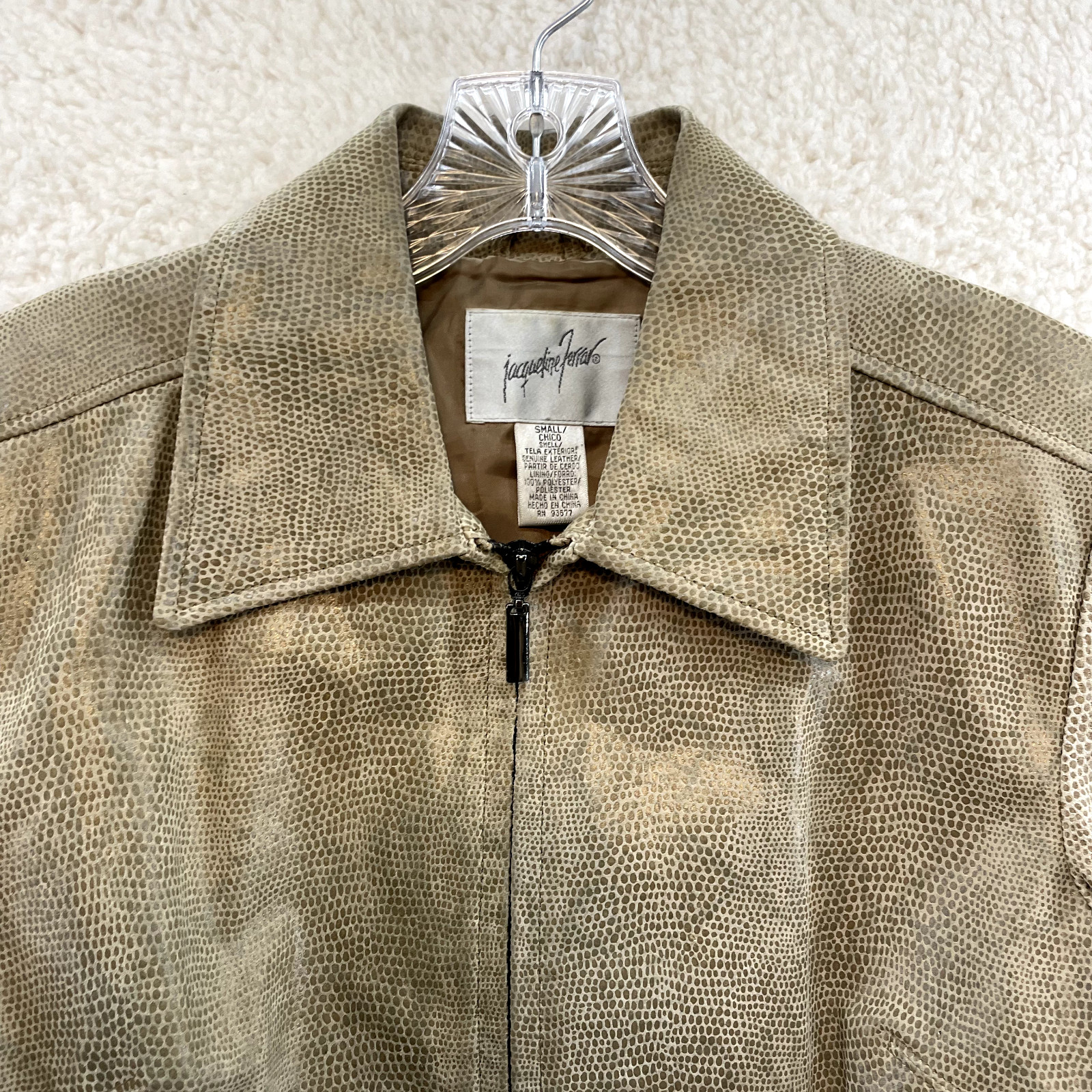 Vintage Leather Jacket Small Medium Womens Tan Beige Faux Snakeskin Pebble