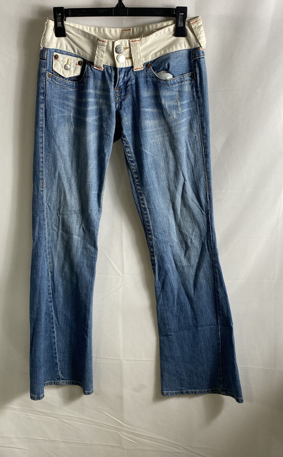 Vintage Y2K True Religion Women’s Joey Blue Jeans White Contrast Flare USA Sz 28
