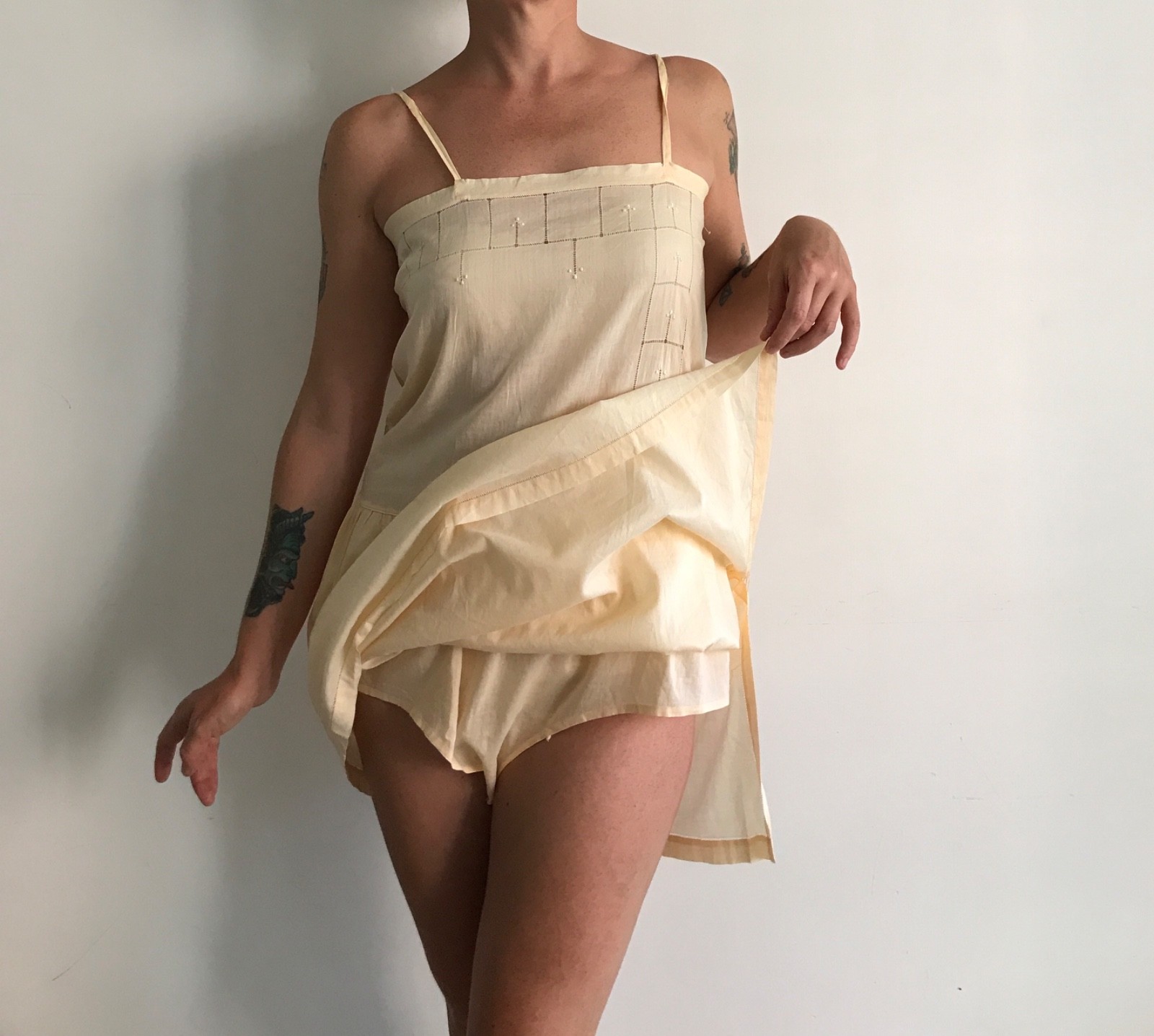 Vintage Antique 1920s Lingerie Brief Dress Petticoat Early Era 900 Cotton M