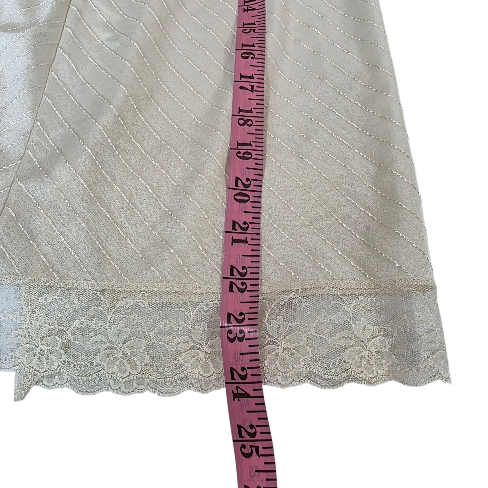 VTG Movie Star Slip Skirt Womens Cream S Polyester Elastic Waist Slit Lace Trim