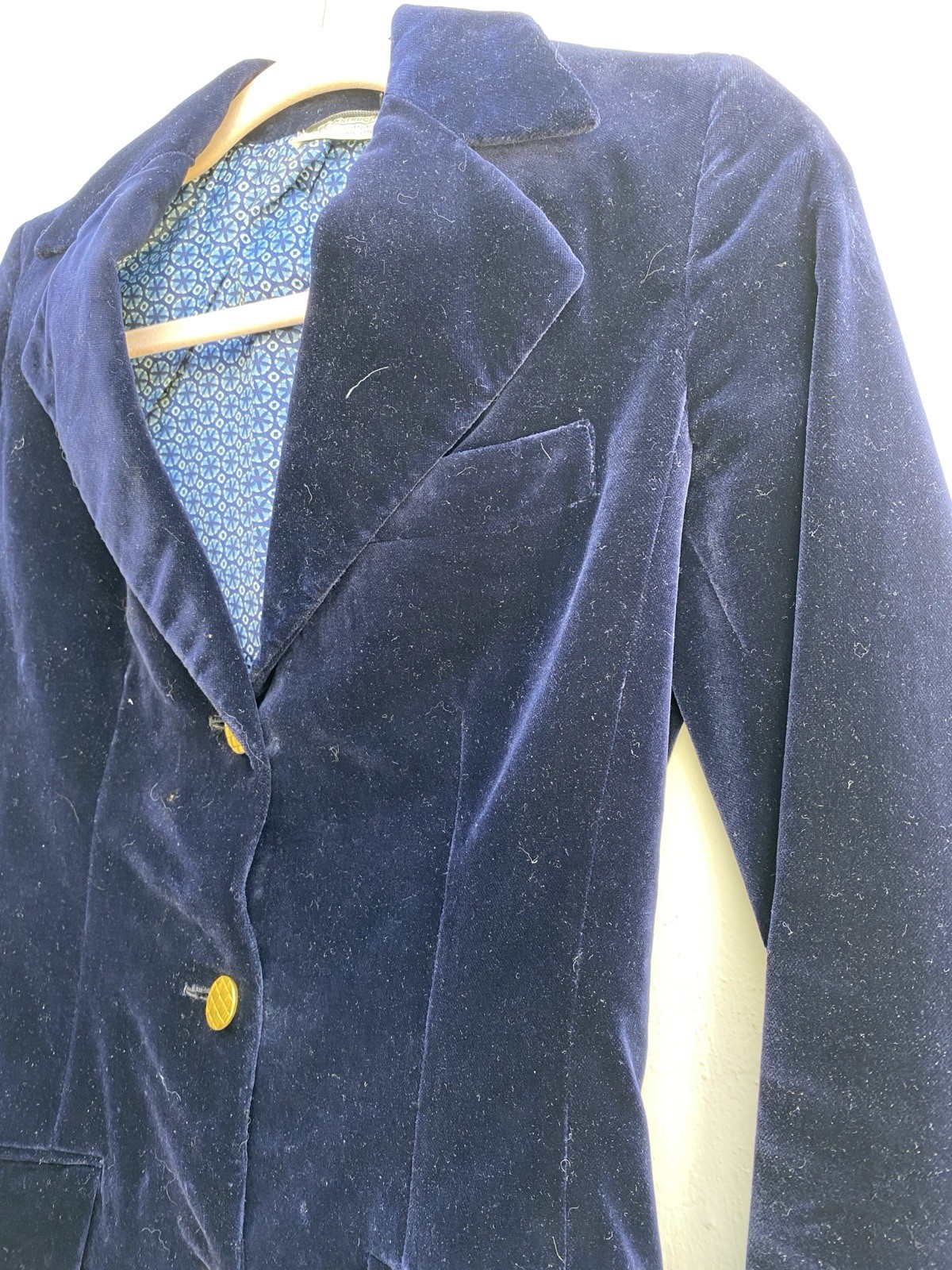 Vtg 70s Leon Block XS Riding Coat Jacket Blazer Velvet Sexy Blue Equestrian