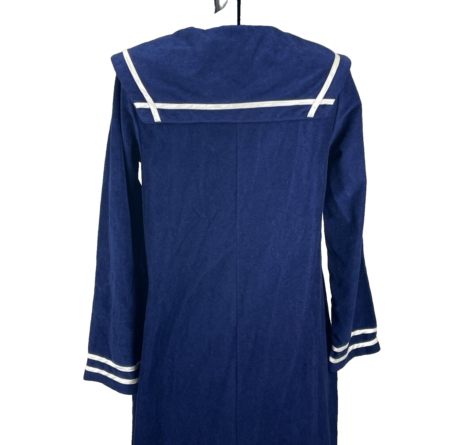 Vintage Tres Belle Navy Blue Velour Robe Size XS Nautical Sailor Half Zip