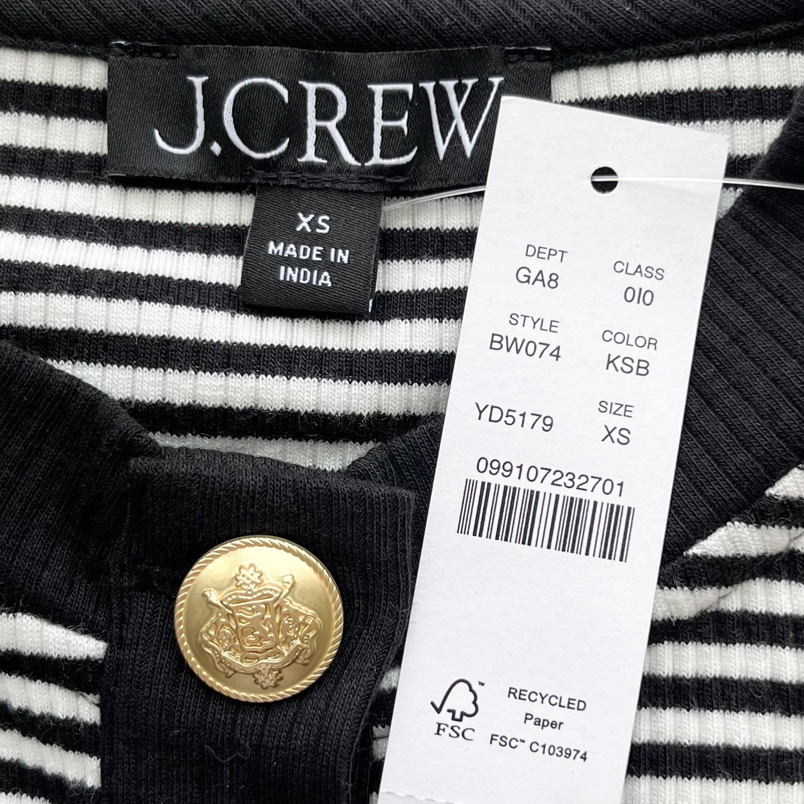 NEW J.Crew Vintage Rib Lady Jacket Black White Stripe Womens XS