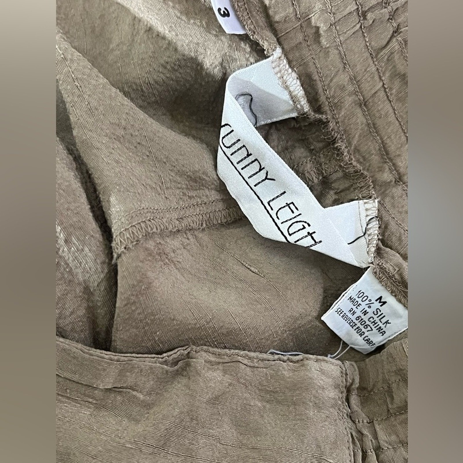 Vintage 80s Silk Set Padded Shoulder Power Suit Camel Tan Utility Pants M