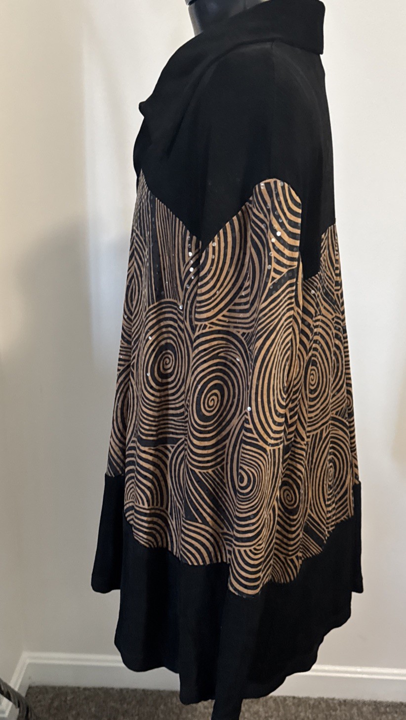 VTG 80s KOKOMO Open Knit TUNIC jacket sequin Geometric Brown Black Womens 1X USA
