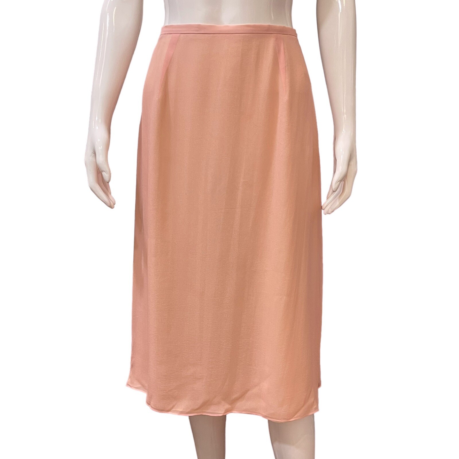 Vintage WORTH 100% Silk Light Blush Pink Midi Skirt Lined Flirty Flowy Size 12