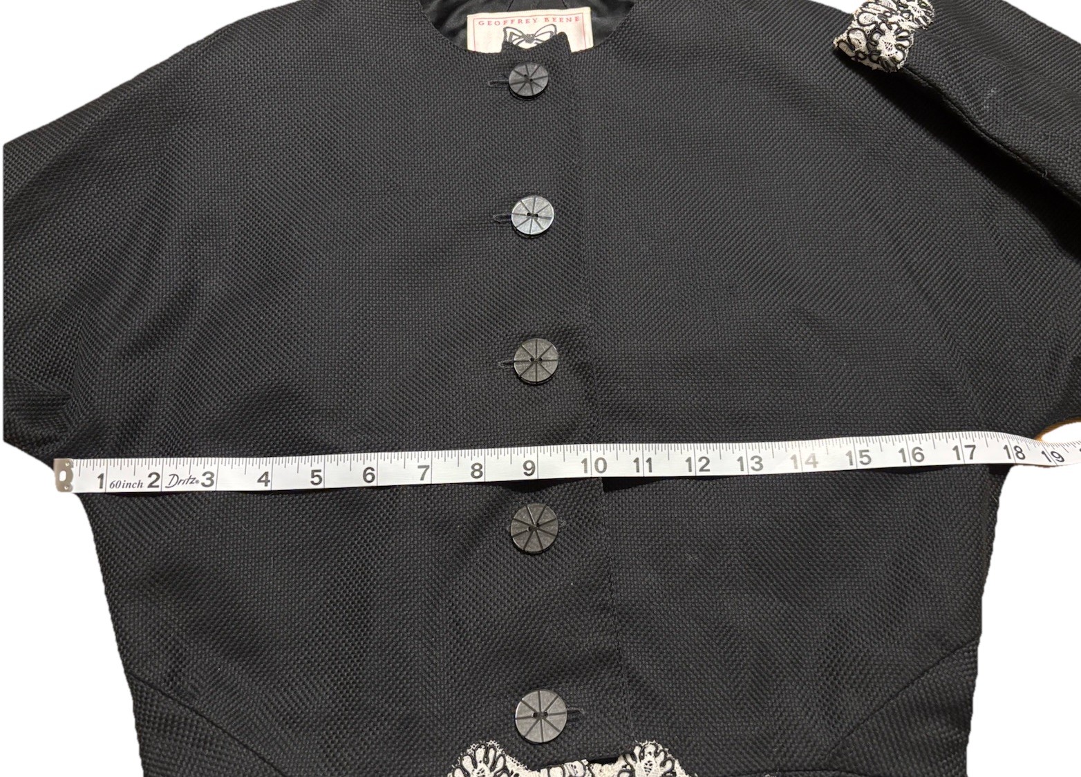 Vintage 1980s Geoffrey Beene Skirt Jacket Set Lace Embroidered Black White 8