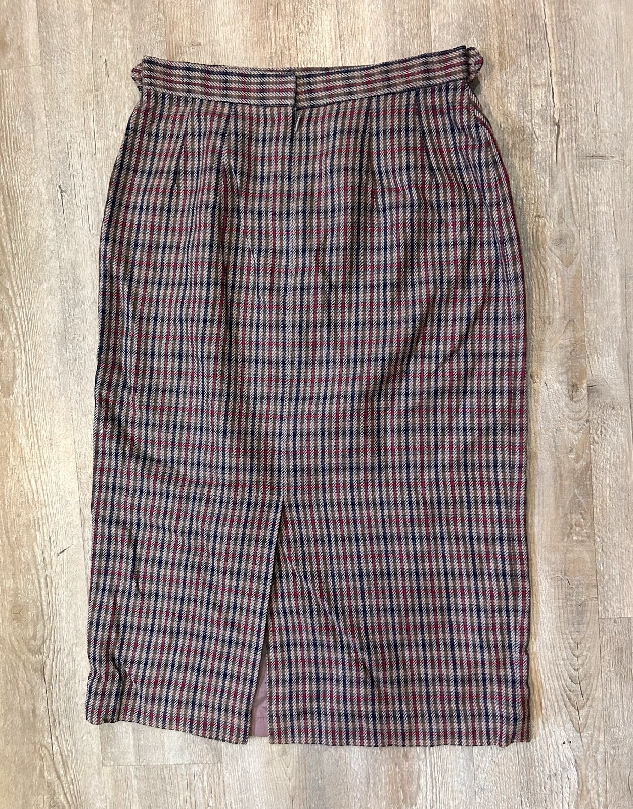 Vintage David Brooks Wool Blend Plaid Midi Skirt Button Waist Detail SZ 12