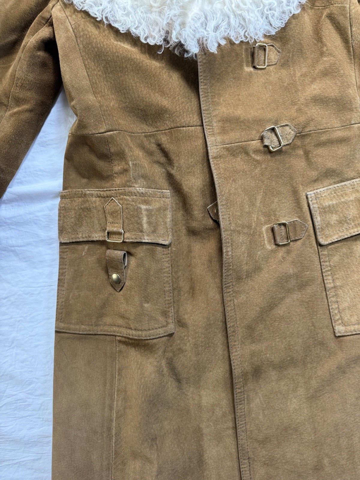 Vintage Rare Jeno de Paris Mid-length Trench Suede Coat -Tibetan Lamb Fur