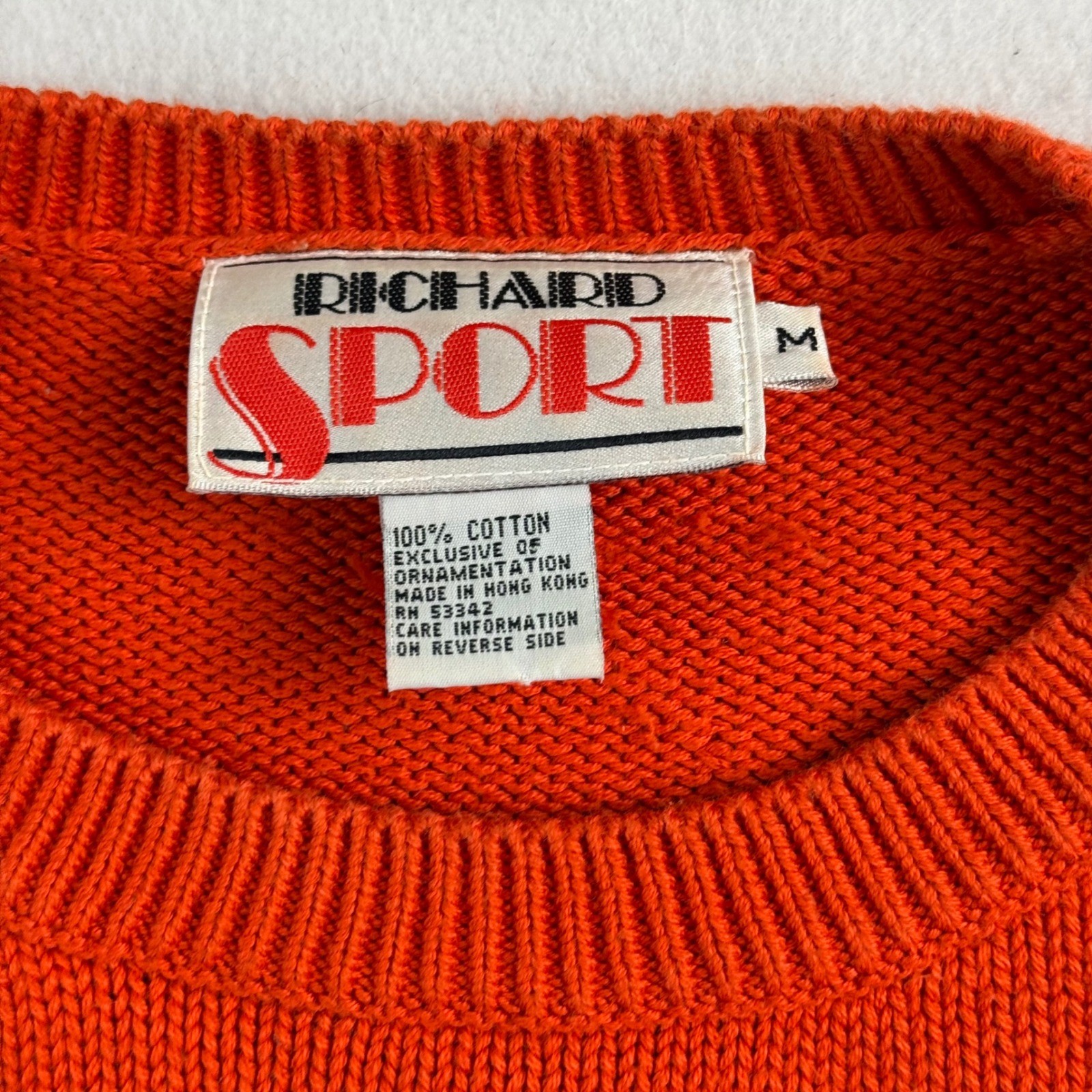 Richard Sport Vintage Orange Cotton Knit Sweater Raised Swirl Embroidery Medium