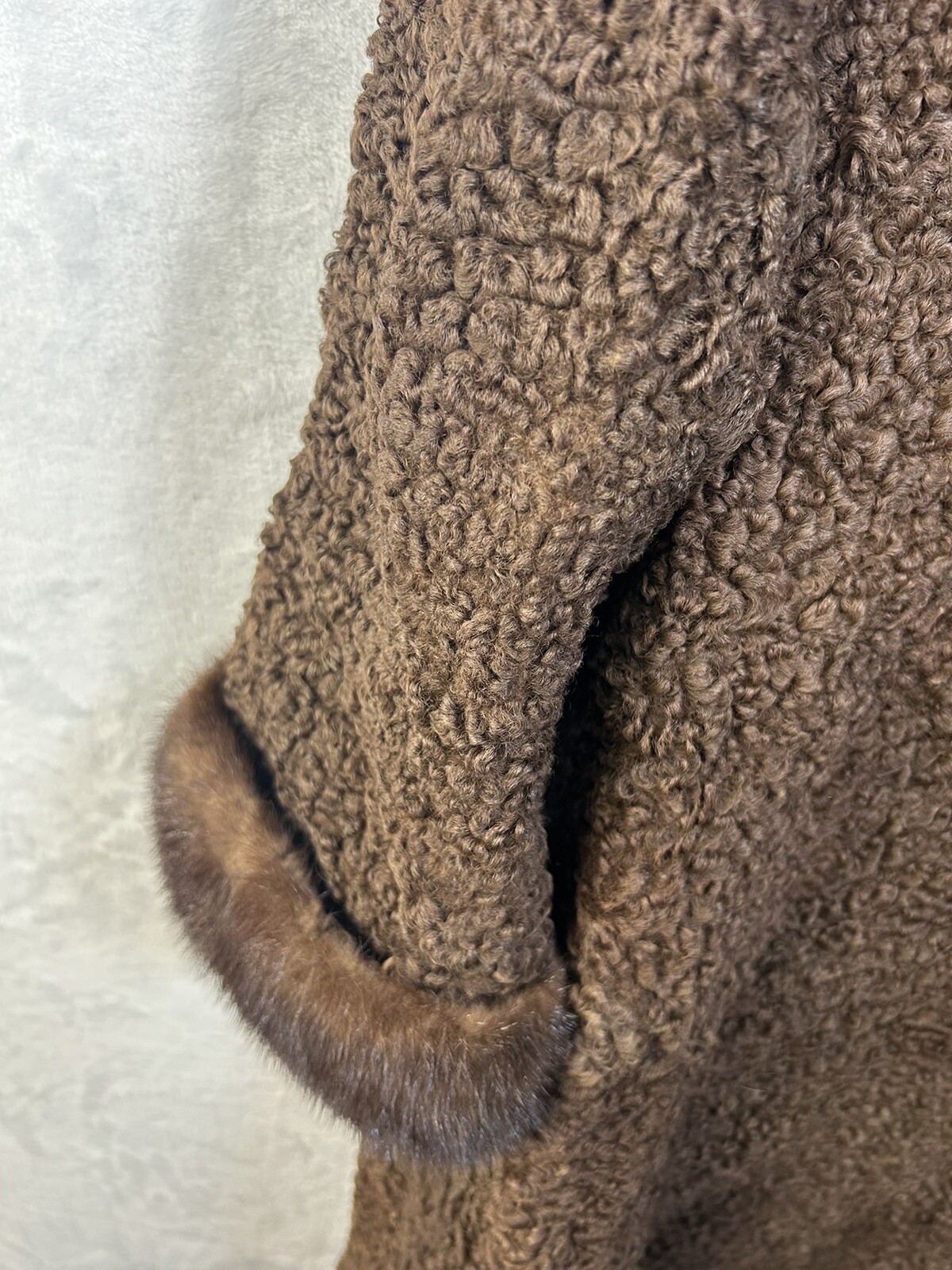 Vintage 1950’s Curly Dark Brown Persian Lamb Wool Coat with Mink Collar