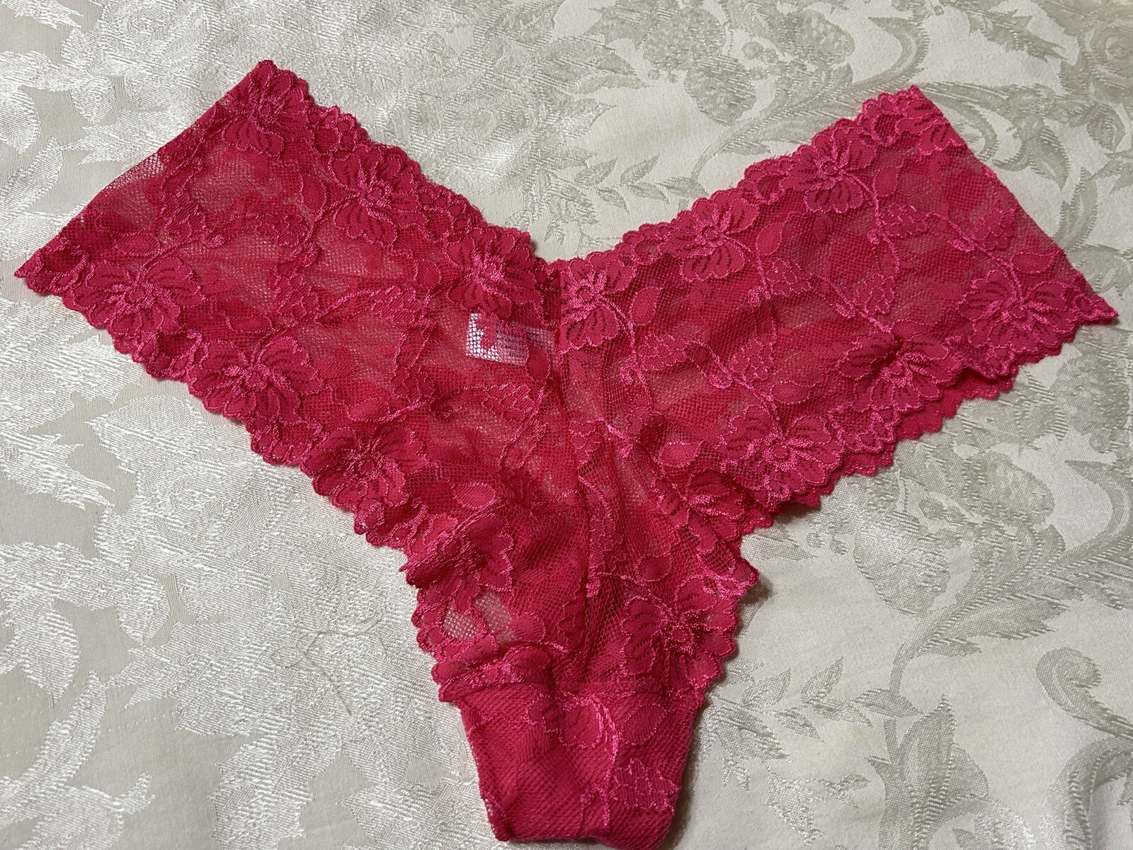 Vtg Unbranded 19704X Sheer Floral Stretch Lace Sz 9 Pink Hipster Panties #73