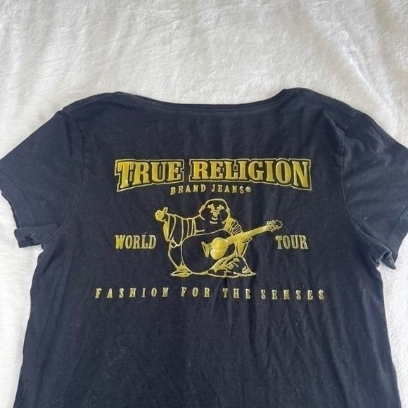 True Religion black gold v-neck graphic top Y2K vintage mcbling