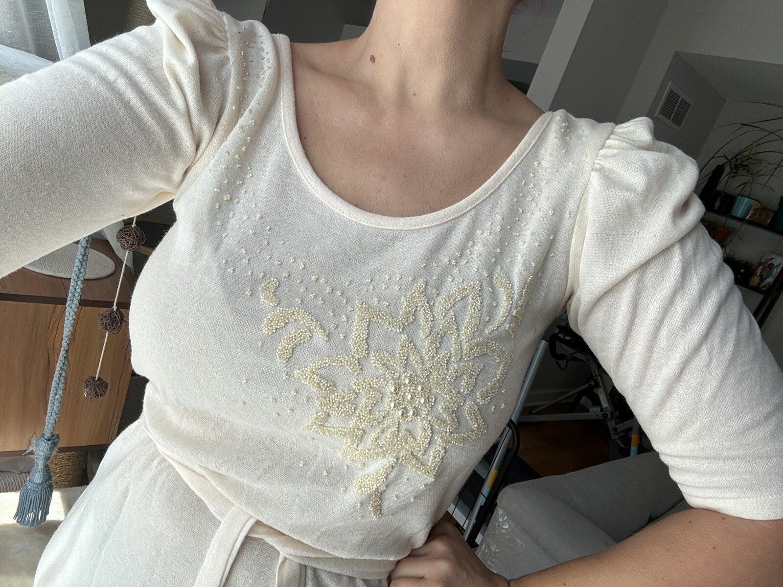 VTG 70s 80s We3Ltd Cream Dress With Beading – Evening Wedding Fall Winter