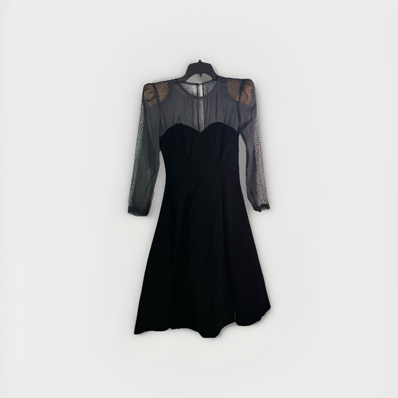 Vtg 80s Karen Lucas For Niki Black Velvet Midi Prom Dress Sheer Sweetheart
