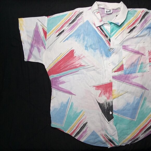 Vintage Touche L.A. Abstract Geometric Strokes Button Shirt Blouse