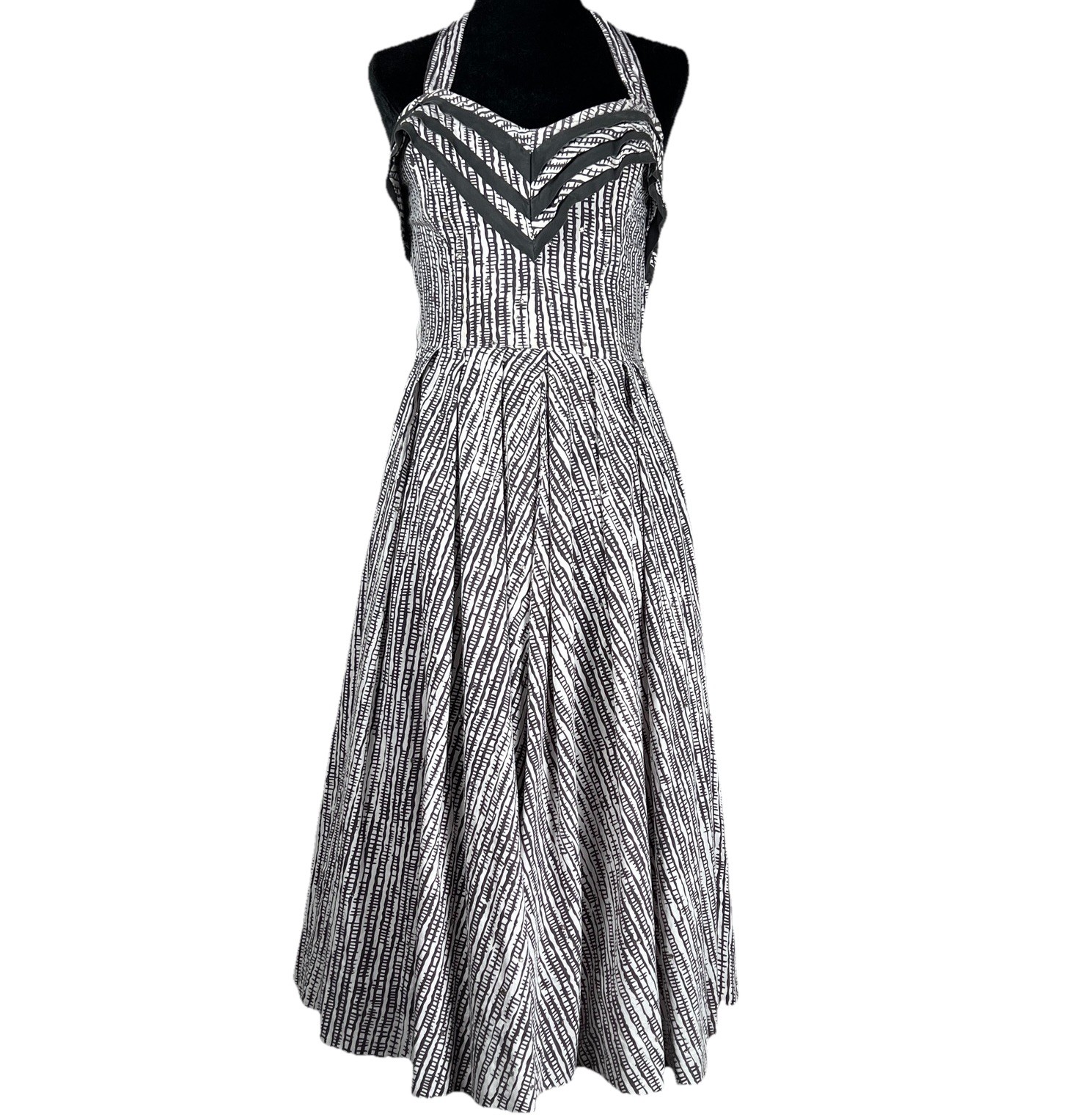 Vintage 1950s Sz 2P Black & White Full Skirt Halter Party Dress Rockabilly+Vest