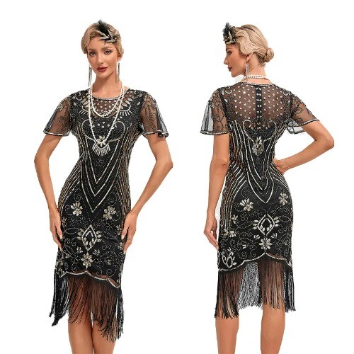 1920s Flapper Dress Women’s Slim Fit Sequin Tassel Vintage 20s Party Dress Skirt