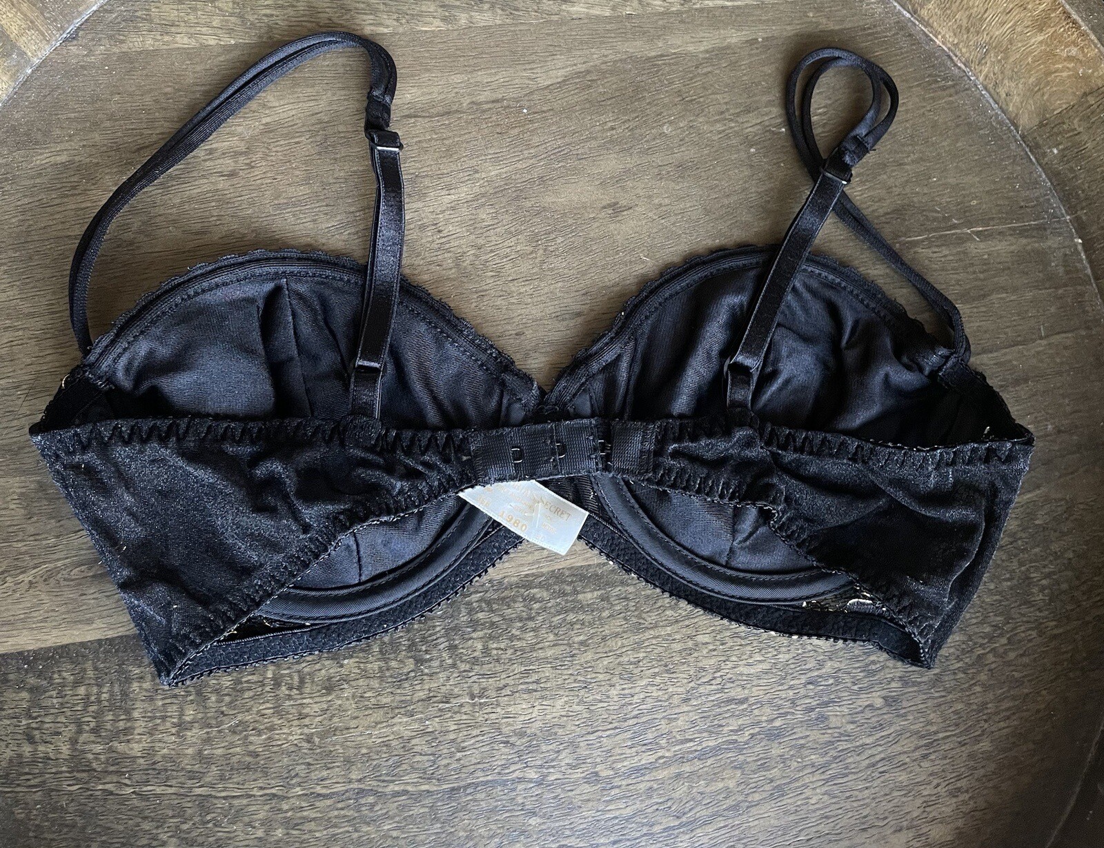 Victorias Secret Vintage Bra 36B Black Lace Gold Label Made In USA 1980s *Read*