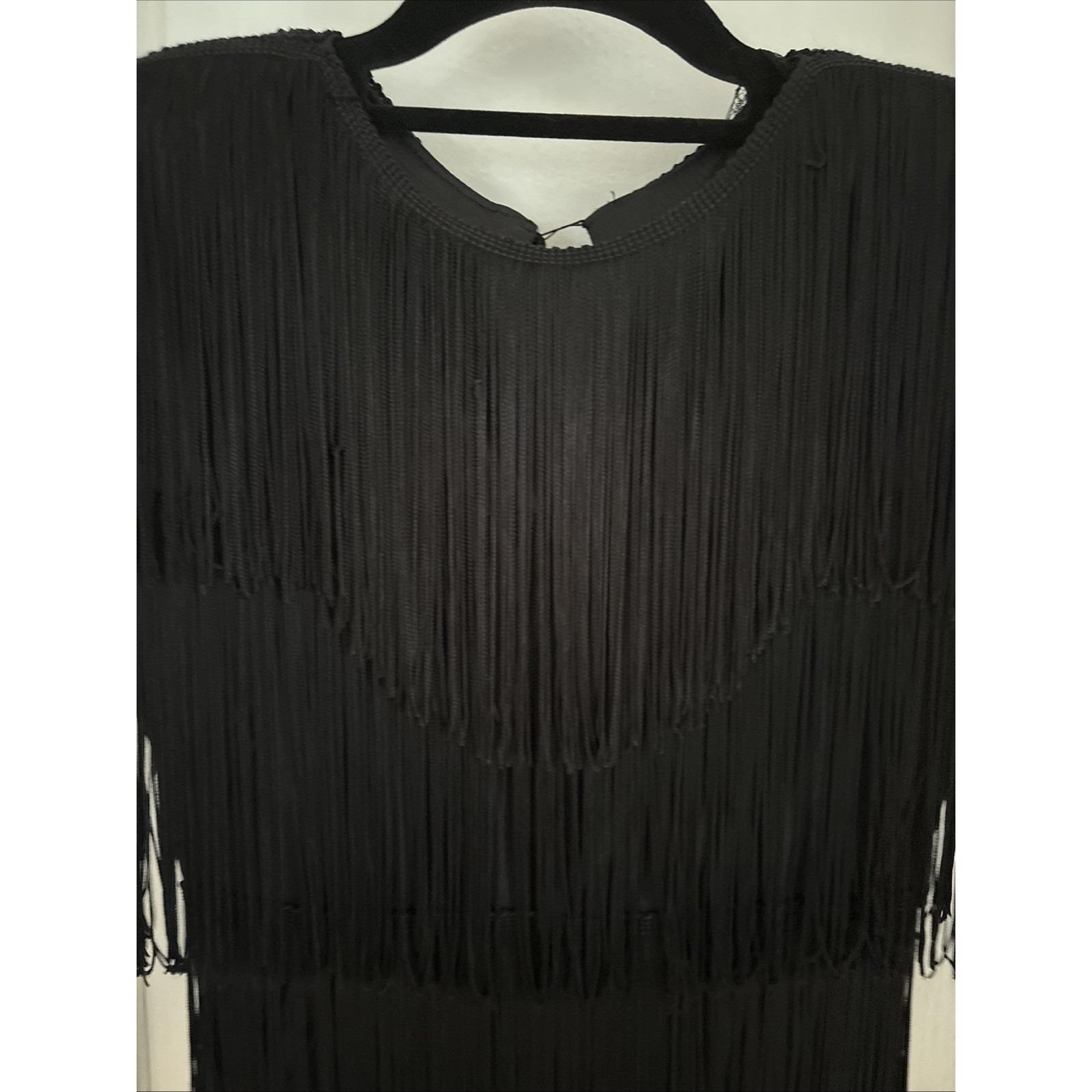 Vintage Womens Shuet Young HW Collections Black Fringe Dress Flapper Halloween 6