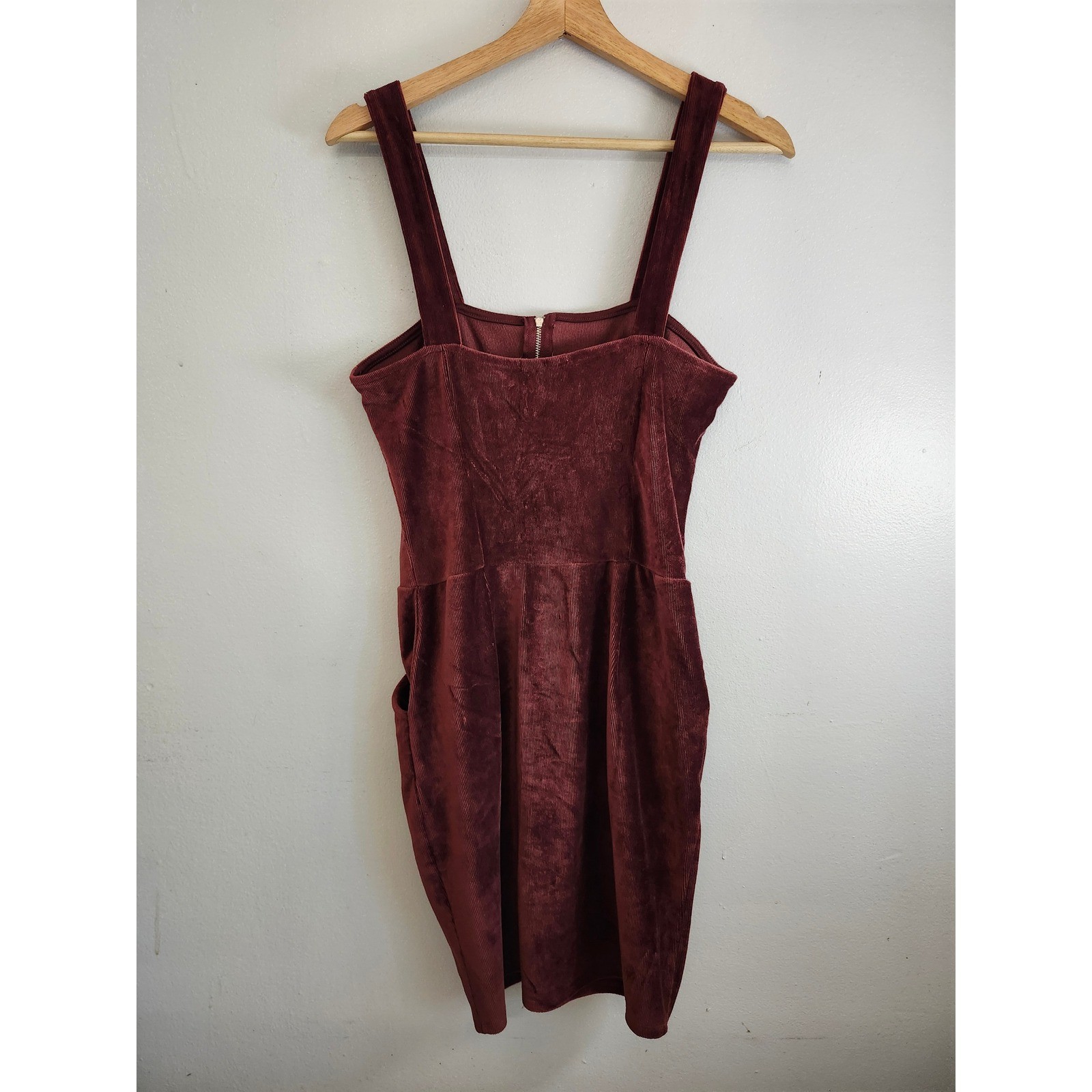 Heart Hips Burgundy Corduroy Zip Front Pinafore Dress Small Y2K Grunge Academia