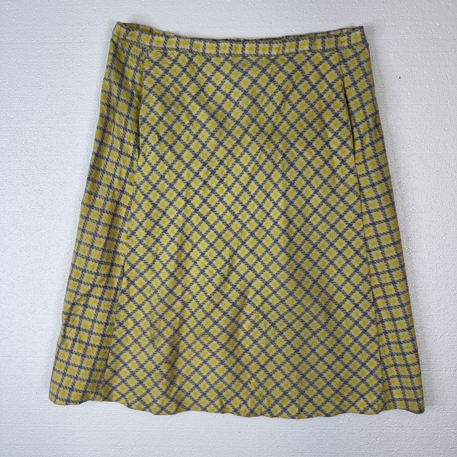 Title: Vintage 60s Yellow Check Skirt Shepherd Plaid Metal Zip 34W Large As-Is