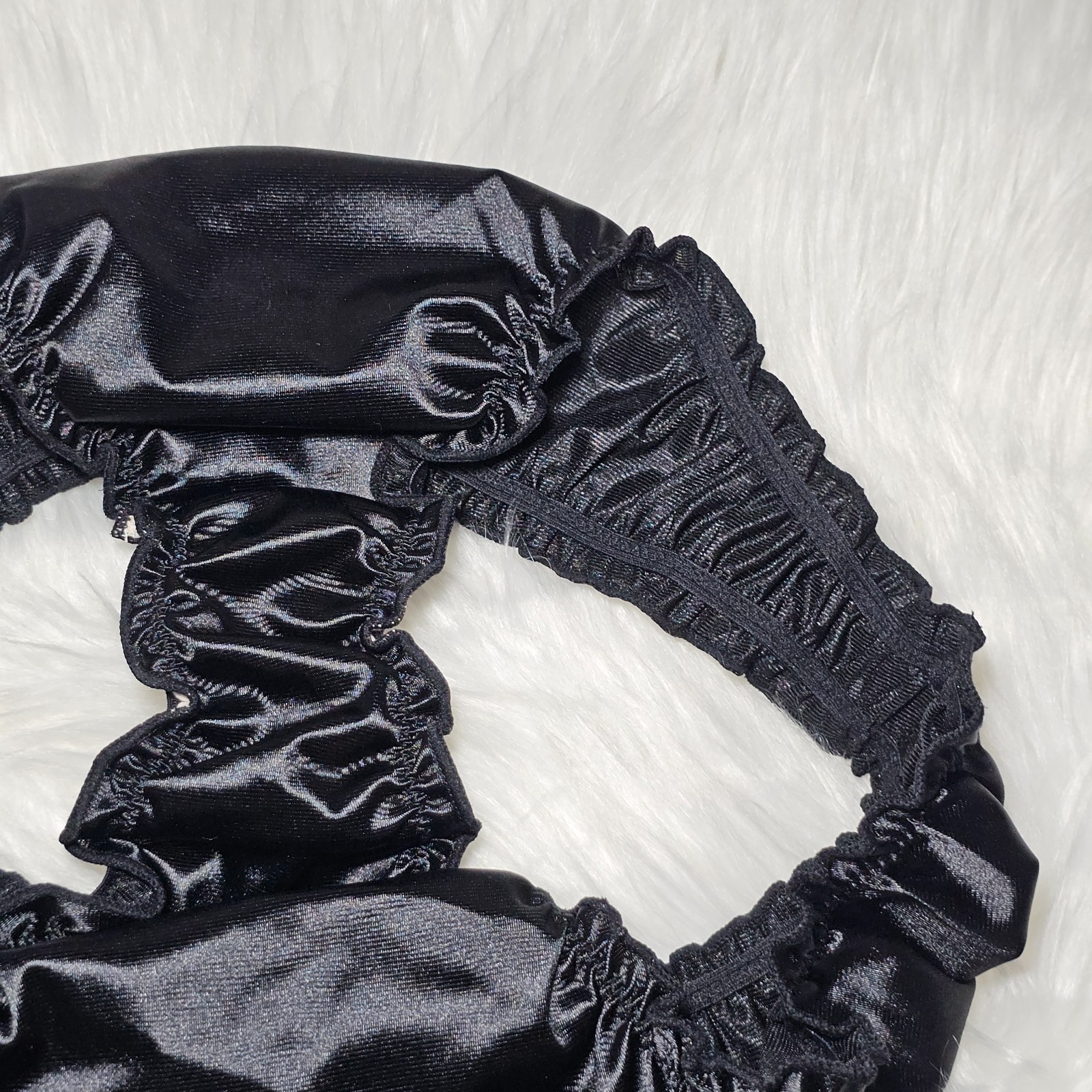 Glossy Nylon Satin Panty Liquid Black Bikini Sissy Ruffle Brief Sz. 8 Hip 40-44″