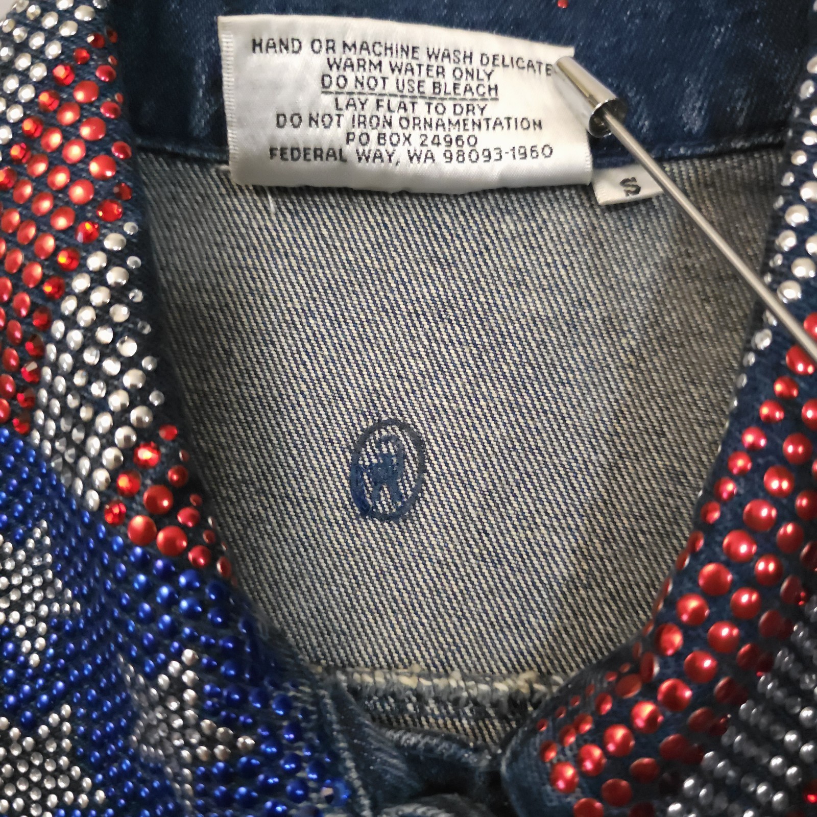 Vintage 90s Heritage Denim Rhinestone American Flag Jacket Christine Alexander S