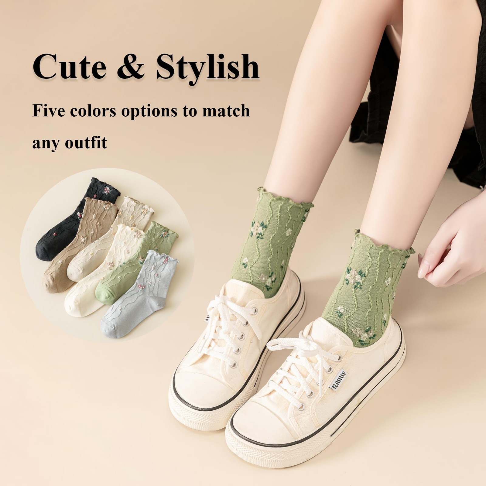 bropapa Women‘s 5-9, 6pairs(black,green,brown,oatmeal,grey,cream White)