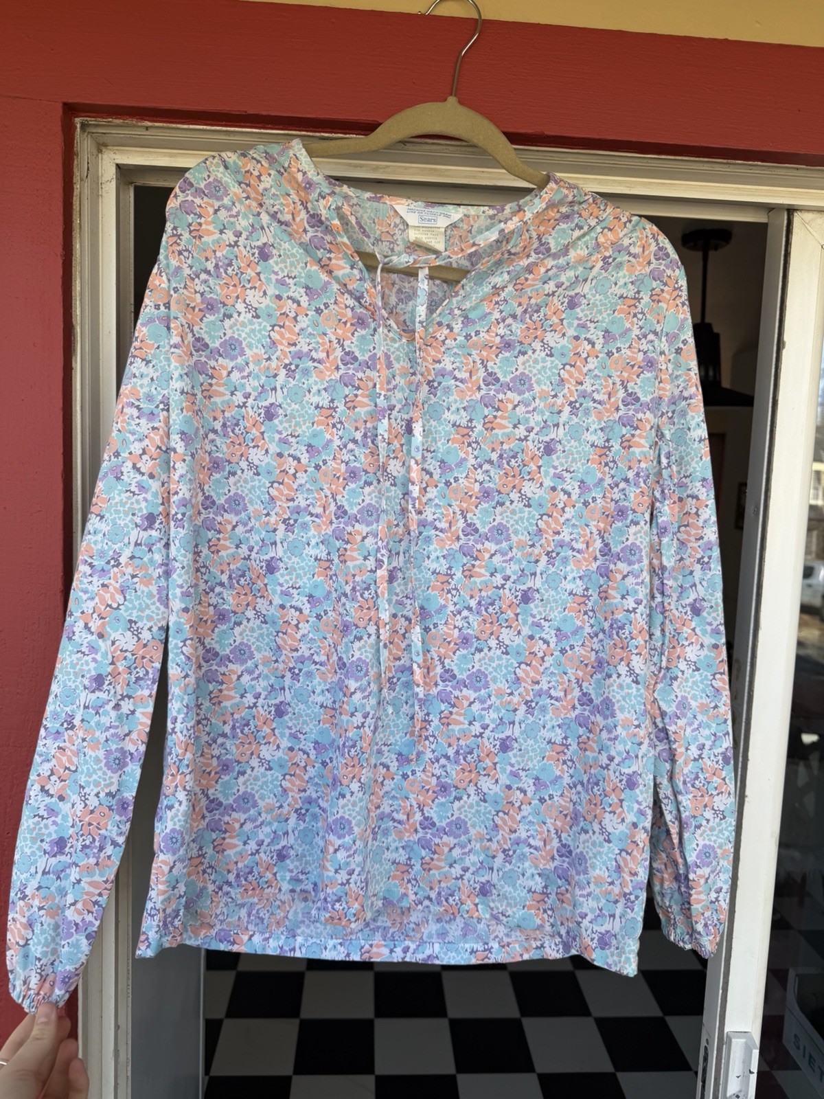VTG 70s Sears Women’s Floral Pastel Blouse Size 16 Or Large