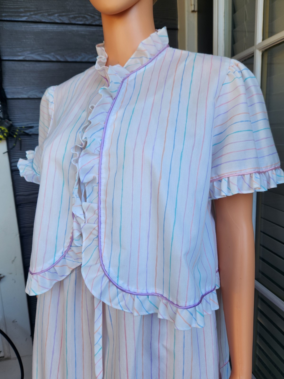Vtg Brandywine 2-Piece Set Striped Tiered Maxi Prairie Dress & Bolero Jacket M